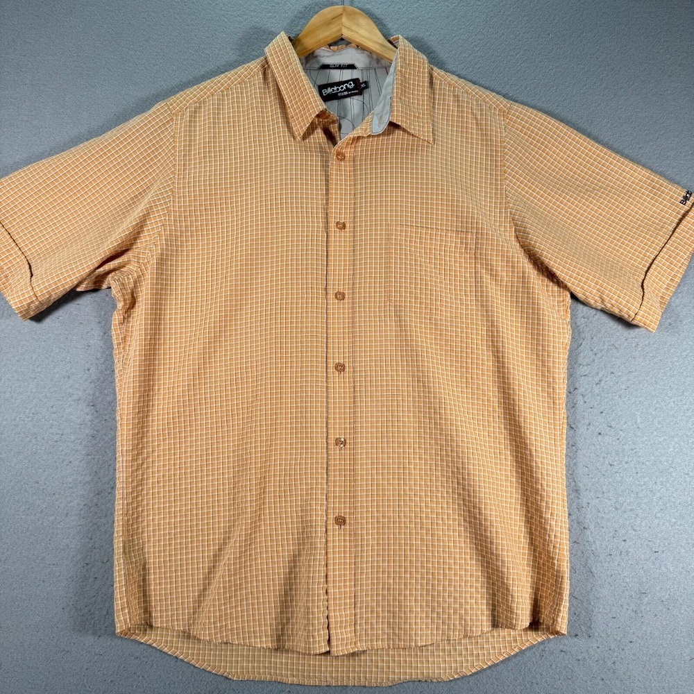 Vintage Billabong Button Up Shirt Men XL Slim Fit Yellow Plaid Surf Beach Preppy